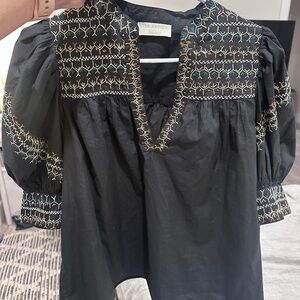 Ulla Johnson Black Top with Colorful Embroidery